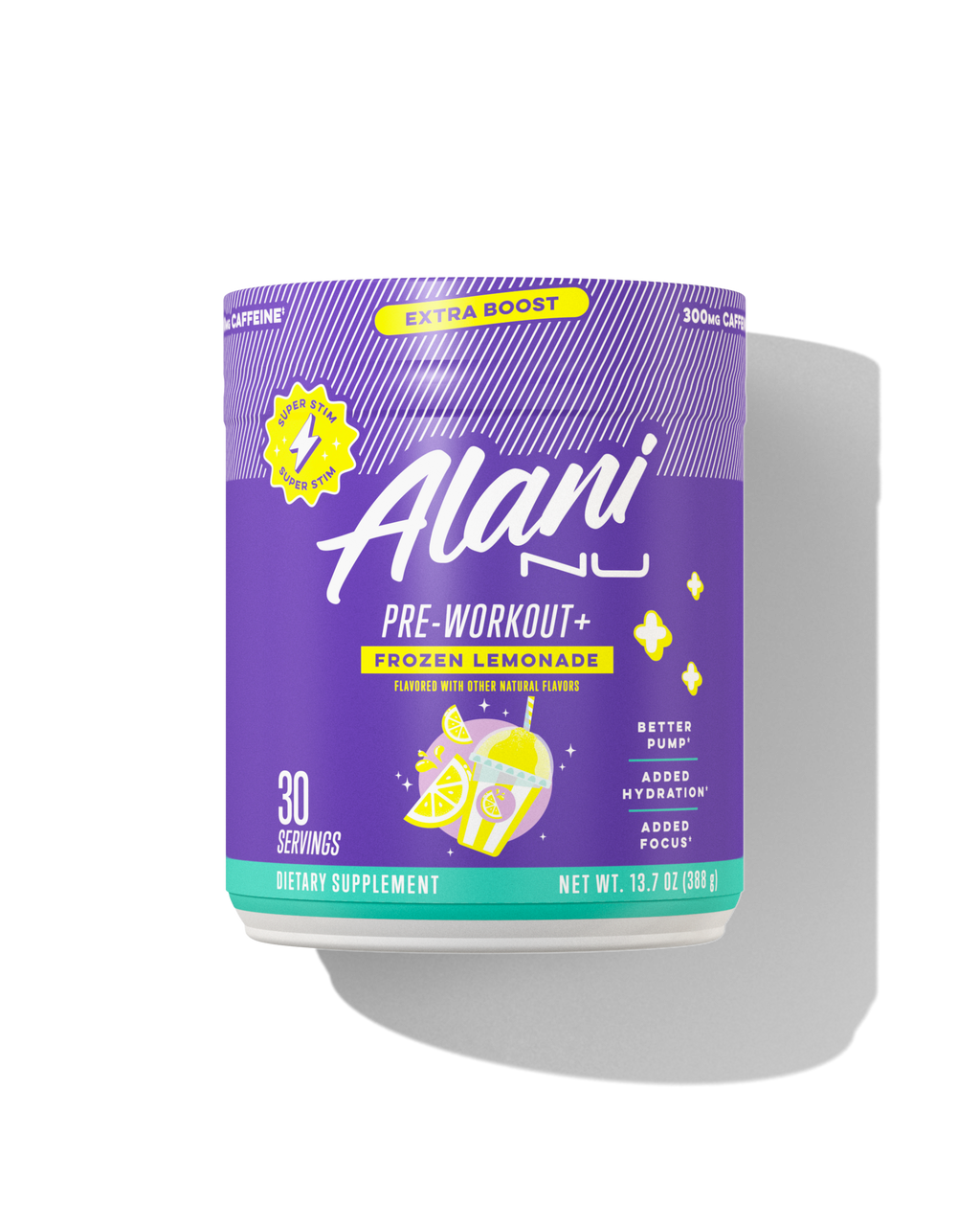 A front view of Pre-Workout + in flavor Frozen Lemonade.